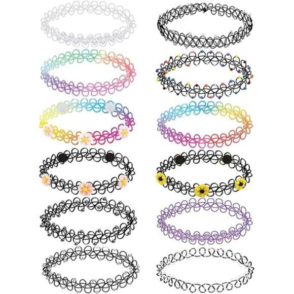 12PC Tattoo Choker Necklace for Women - 90s Choker Necklaces - Picture 1 of 8